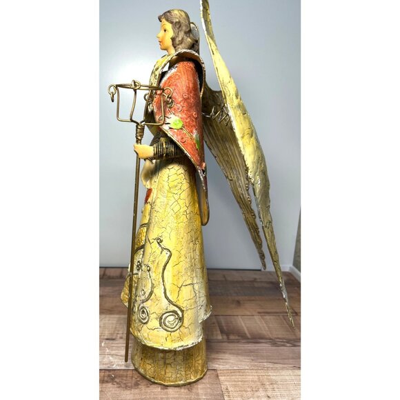 Vintage Handcrafted Angel Figurine With Gold Wings & Staff Wings Move - Picture 7 of 8